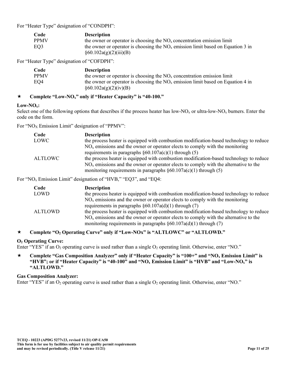 Form OP-UA50 (TCEQ-10223) Fluid Catalytic Cracking Unit Catalyst Regenerator / Fuel Gas Combustion Device / Claus Sulfur Recovery Plant Attributes Texas - Texas, Page 11