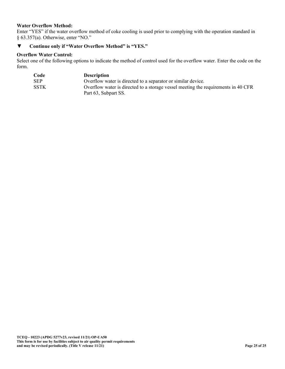 Form OP-UA50 (TCEQ-10223) Fluid Catalytic Cracking Unit Catalyst Regenerator / Fuel Gas Combustion Device / Claus Sulfur Recovery Plant Attributes Texas - Texas, Page 25