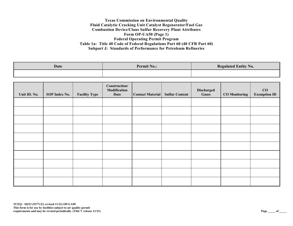 Form OP-UA50 (TCEQ-10223) Fluid Catalytic Cracking Unit Catalyst Regenerator / Fuel Gas Combustion Device / Claus Sulfur Recovery Plant Attributes Texas - Texas, Page 26
