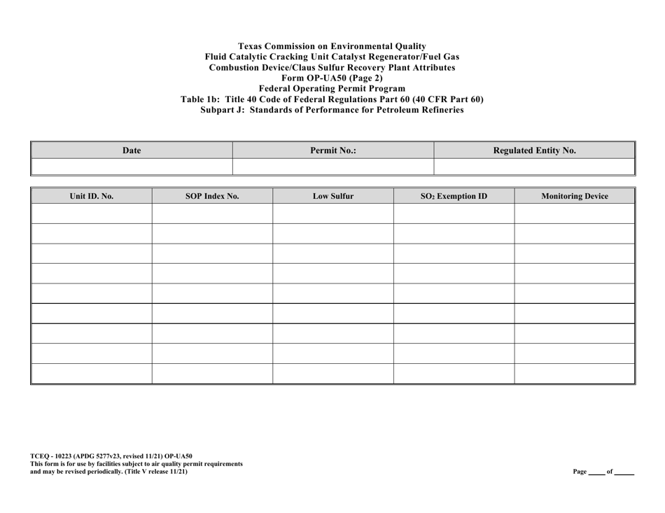 Form OP-UA50 (TCEQ-10223) Fluid Catalytic Cracking Unit Catalyst Regenerator / Fuel Gas Combustion Device / Claus Sulfur Recovery Plant Attributes Texas - Texas, Page 27
