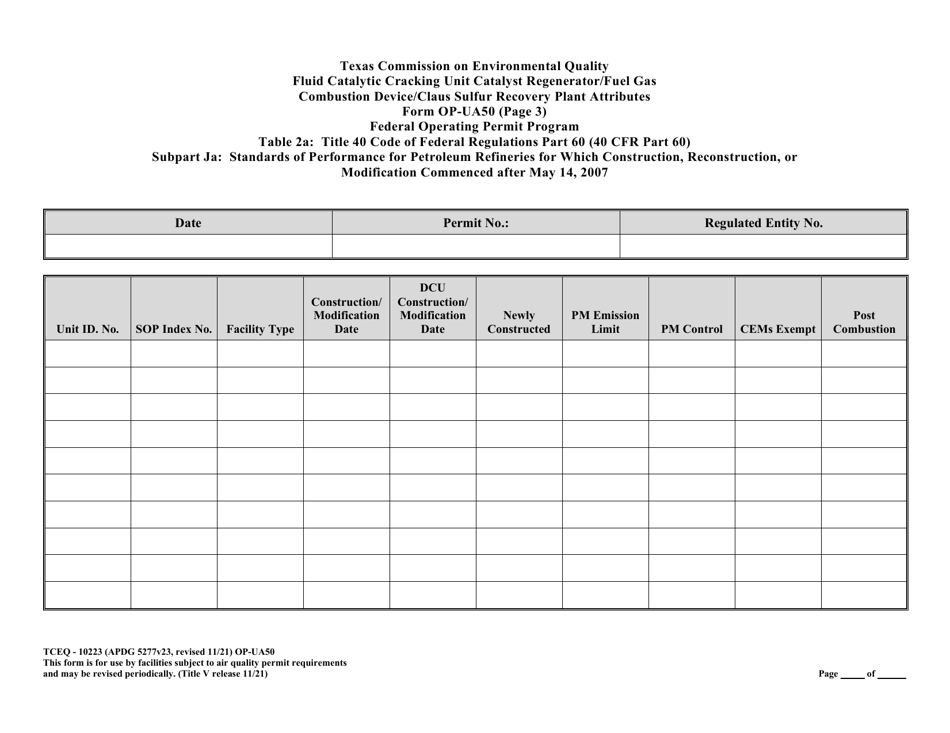 Form OP-UA50 (TCEQ-10223) Fluid Catalytic Cracking Unit Catalyst Regenerator / Fuel Gas Combustion Device / Claus Sulfur Recovery Plant Attributes Texas - Texas, Page 28