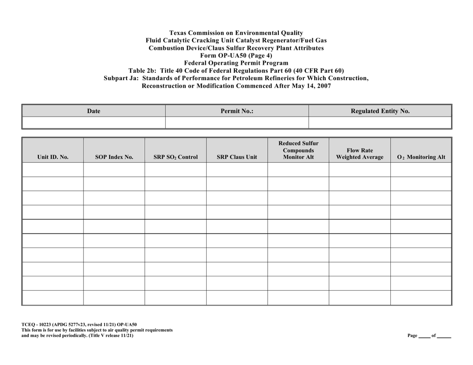 Form OP-UA50 (TCEQ-10223) Fluid Catalytic Cracking Unit Catalyst Regenerator / Fuel Gas Combustion Device / Claus Sulfur Recovery Plant Attributes Texas - Texas, Page 29