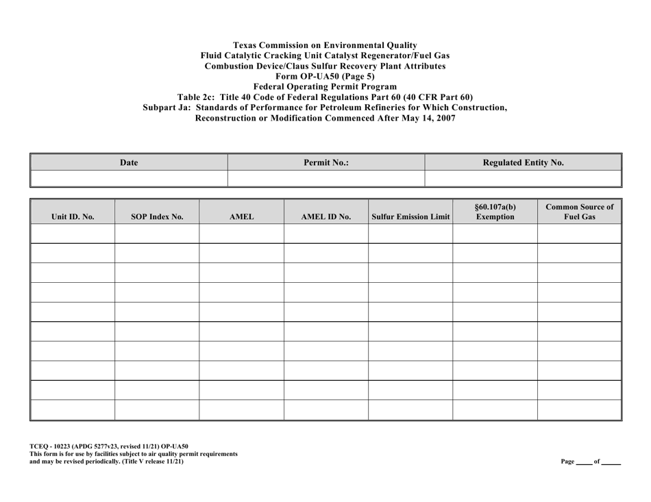 Form OP-UA50 (TCEQ-10223) Fluid Catalytic Cracking Unit Catalyst Regenerator / Fuel Gas Combustion Device / Claus Sulfur Recovery Plant Attributes Texas - Texas, Page 30