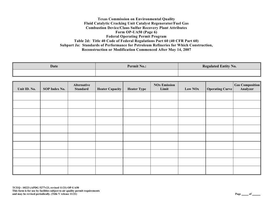 Form OP-UA50 (TCEQ-10223) Fluid Catalytic Cracking Unit Catalyst Regenerator / Fuel Gas Combustion Device / Claus Sulfur Recovery Plant Attributes Texas - Texas, Page 31