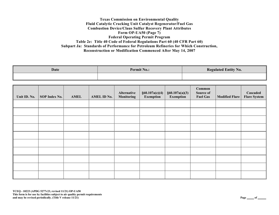 Form OP-UA50 (TCEQ-10223) Fluid Catalytic Cracking Unit Catalyst Regenerator / Fuel Gas Combustion Device / Claus Sulfur Recovery Plant Attributes Texas - Texas, Page 32