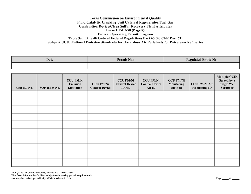 Form OP-UA50 (TCEQ-10223) Fluid Catalytic Cracking Unit Catalyst Regenerator / Fuel Gas Combustion Device / Claus Sulfur Recovery Plant Attributes Texas - Texas, Page 33