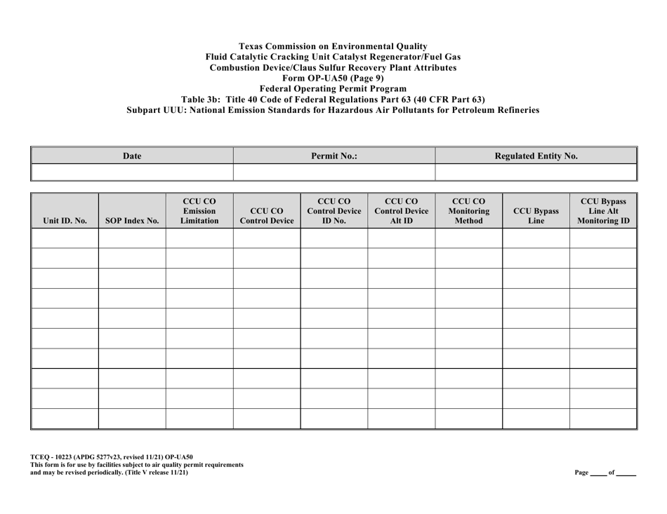 Form OP-UA50 (TCEQ-10223) Fluid Catalytic Cracking Unit Catalyst Regenerator / Fuel Gas Combustion Device / Claus Sulfur Recovery Plant Attributes Texas - Texas, Page 34