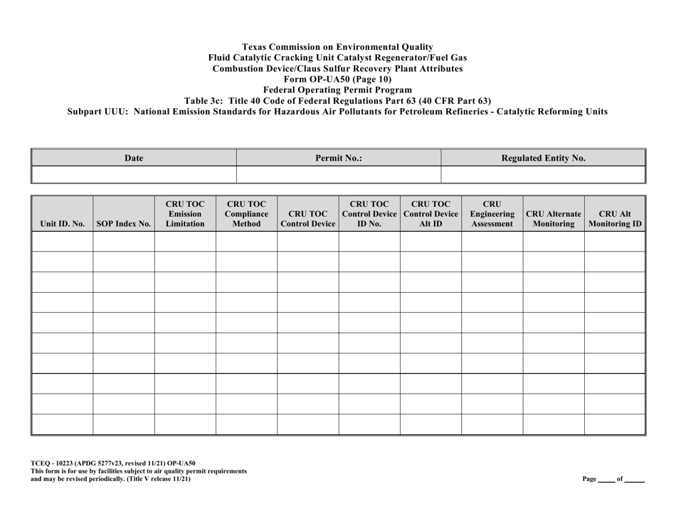 Form OP-UA50 (TCEQ-10223) Fluid Catalytic Cracking Unit Catalyst Regenerator / Fuel Gas Combustion Device / Claus Sulfur Recovery Plant Attributes Texas - Texas, Page 35
