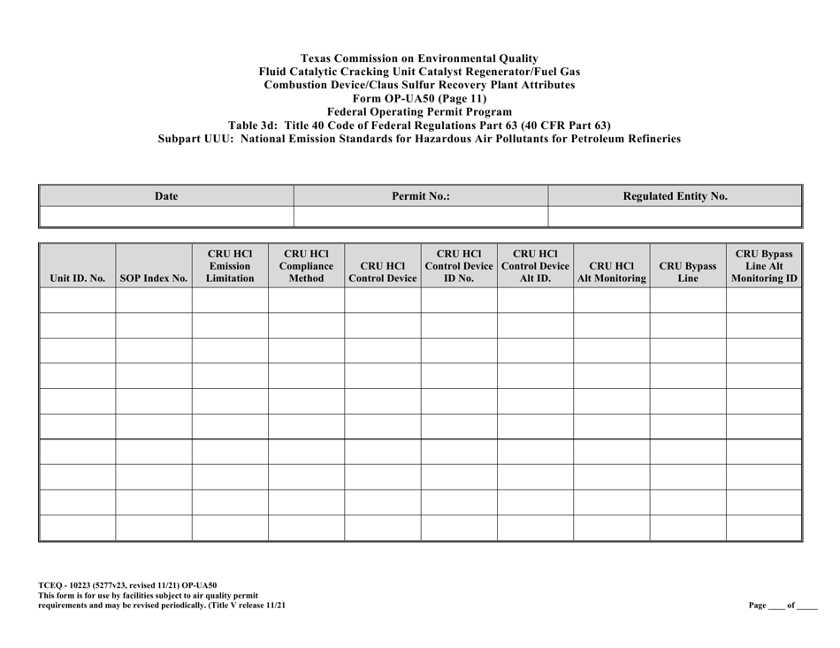 Form OP-UA50 (TCEQ-10223) Fluid Catalytic Cracking Unit Catalyst Regenerator / Fuel Gas Combustion Device / Claus Sulfur Recovery Plant Attributes Texas - Texas, Page 36
