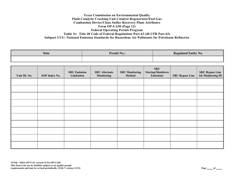 Form OP-UA50 (TCEQ-10223) Fluid Catalytic Cracking Unit Catalyst Regenerator / Fuel Gas Combustion Device / Claus Sulfur Recovery Plant Attributes Texas - Texas, Page 37