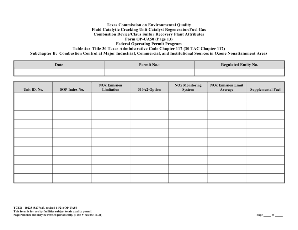 Form OP-UA50 (TCEQ-10223) Fluid Catalytic Cracking Unit Catalyst Regenerator / Fuel Gas Combustion Device / Claus Sulfur Recovery Plant Attributes Texas - Texas, Page 38