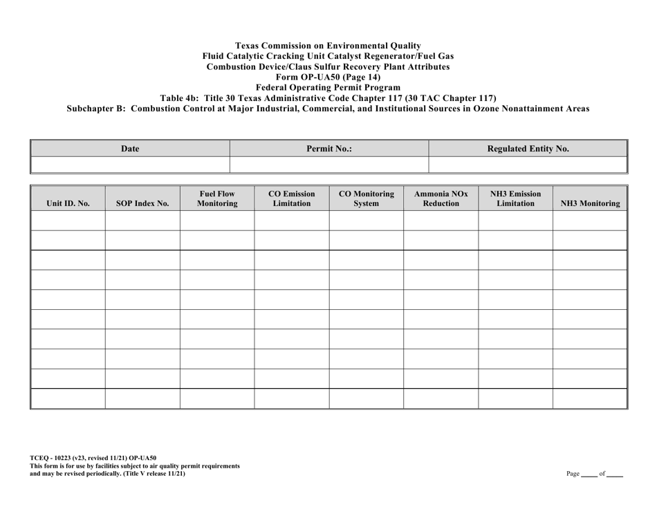 Form OP-UA50 (TCEQ-10223) Fluid Catalytic Cracking Unit Catalyst Regenerator / Fuel Gas Combustion Device / Claus Sulfur Recovery Plant Attributes Texas - Texas, Page 39