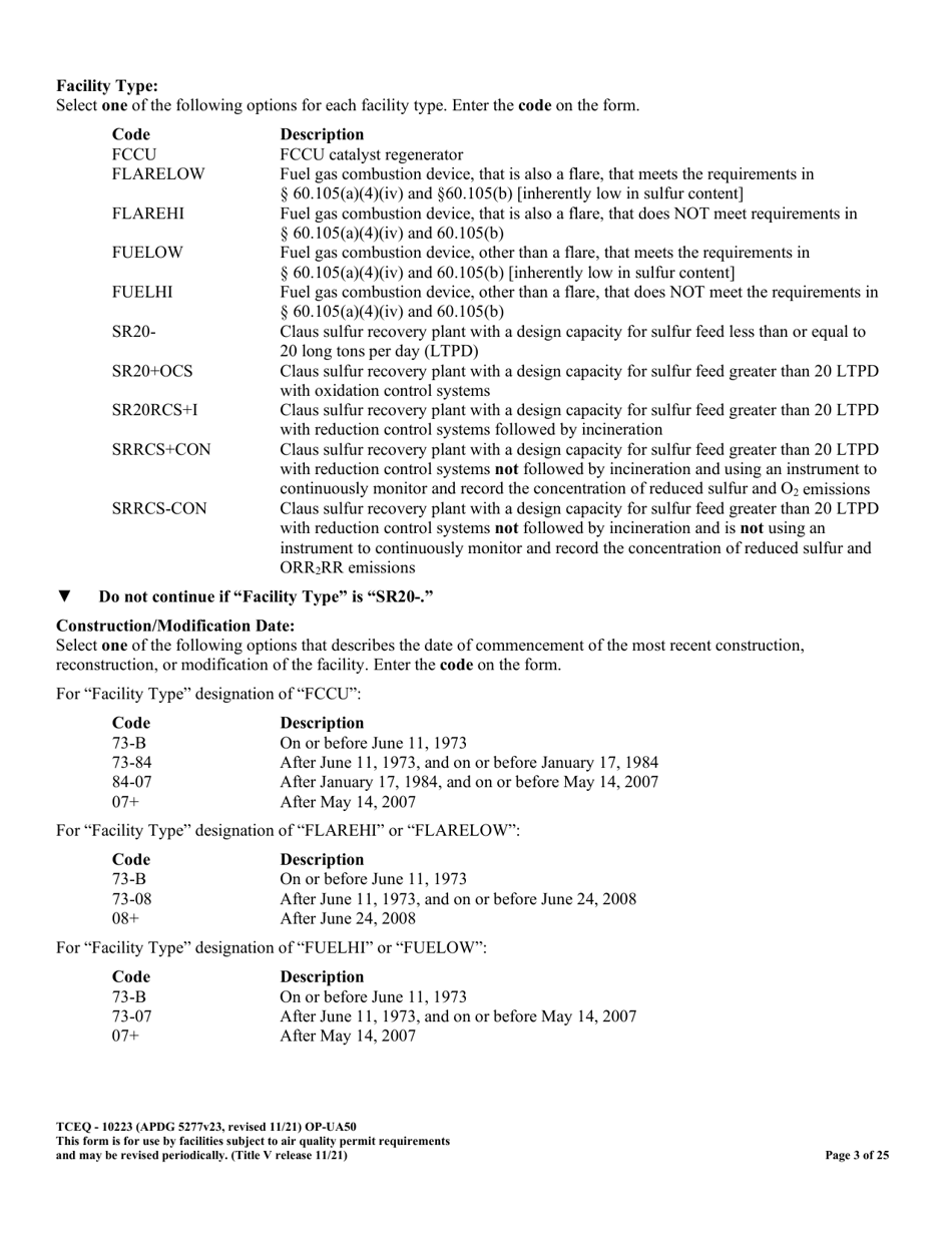 Form OP-UA50 (TCEQ-10223) Fluid Catalytic Cracking Unit Catalyst Regenerator / Fuel Gas Combustion Device / Claus Sulfur Recovery Plant Attributes Texas - Texas, Page 3