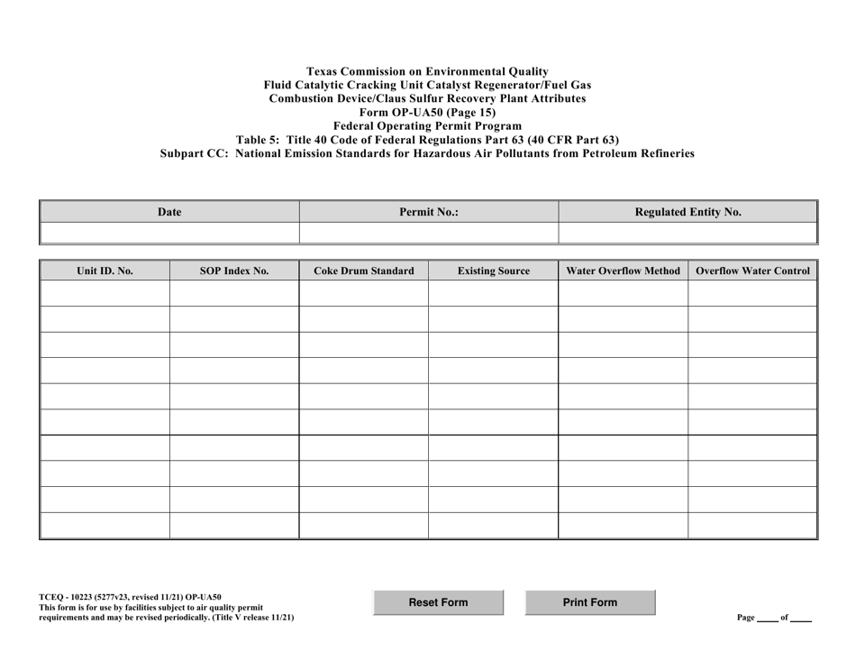 Form OP-UA50 (TCEQ-10223) Fluid Catalytic Cracking Unit Catalyst Regenerator / Fuel Gas Combustion Device / Claus Sulfur Recovery Plant Attributes Texas - Texas, Page 40