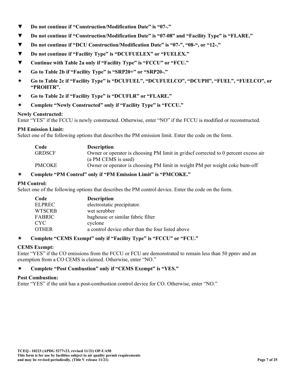 Form OP-UA50 (TCEQ-10223) Fluid Catalytic Cracking Unit Catalyst Regenerator / Fuel Gas Combustion Device / Claus Sulfur Recovery Plant Attributes Texas - Texas, Page 7