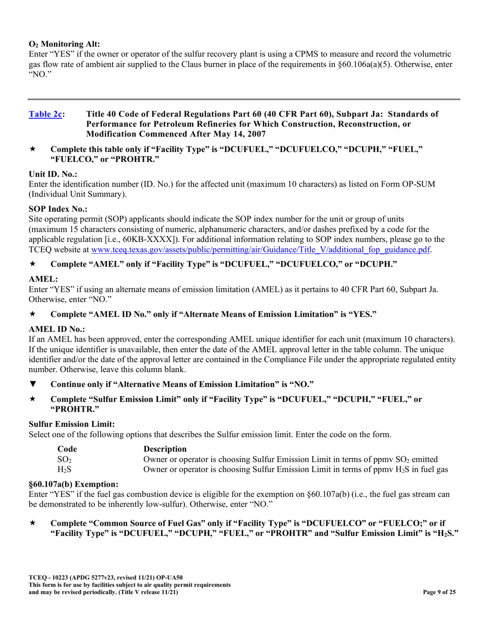 Form OP-UA50 (TCEQ-10223) Fluid Catalytic Cracking Unit Catalyst Regenerator / Fuel Gas Combustion Device / Claus Sulfur Recovery Plant Attributes Texas - Texas, Page 9