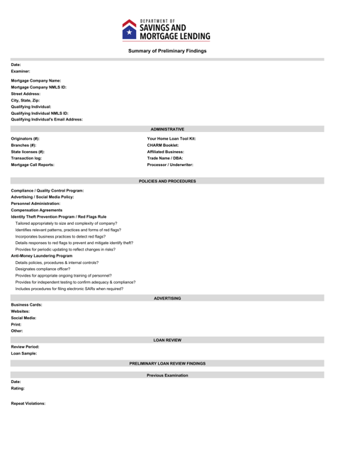 Texas Summary of Preliminary Findings - Mortgage Company Download ...