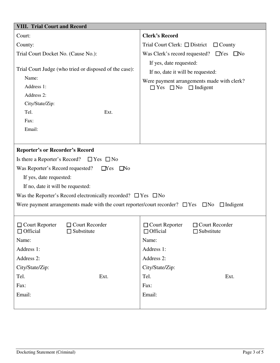 Docketing Statement (Criminal) - Texas, Page 3