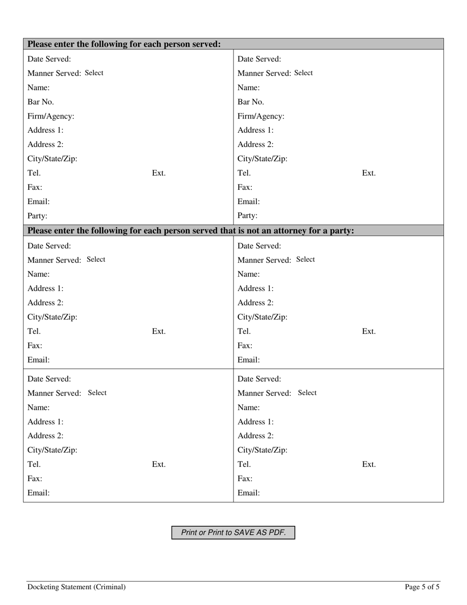 Docketing Statement (Criminal) - Texas, Page 5