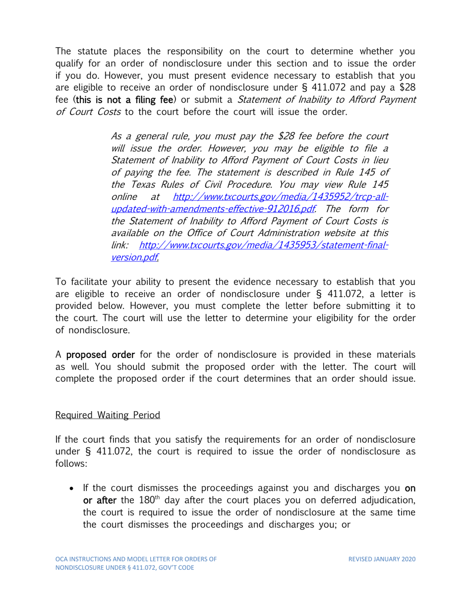 Instructions for Order of Nondisclosure Under Section 411.072 - Texas, Page 2
