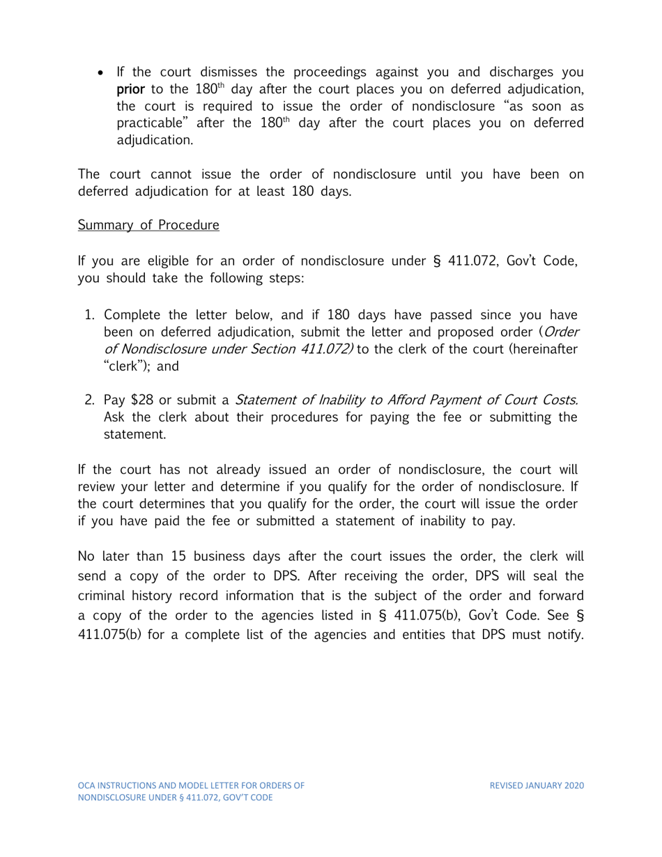 Instructions for Order of Nondisclosure Under Section 411.072 - Texas, Page 3