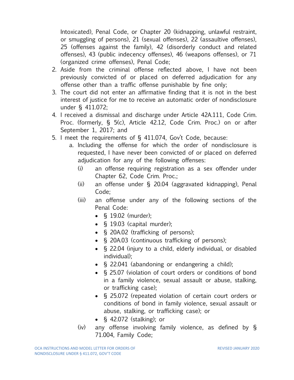 Instructions for Order of Nondisclosure Under Section 411.072 - Texas, Page 5