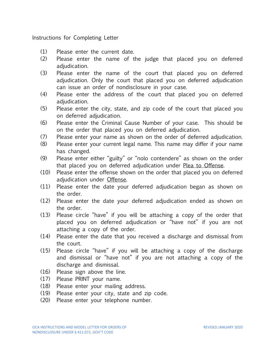 Instructions for Order of Nondisclosure Under Section 411.072 - Texas, Page 7