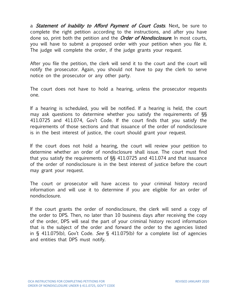 Instructions for Petition for Order of Nondisclosure Under Section 411.0725 - Texas, Page 6