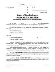 &quot;Order of Nondisclosure Under Section 411.0726 (For Driving While Intoxicated Offenses)&quot; - Texas