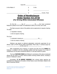 Order of Nondisclosure Under Section 411.0726 (For Driving While Intoxicated Offenses) - Texas