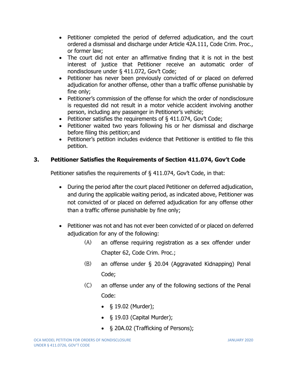 Petition for Order of Nondisclosure Under Section 411.0726 - Texas, Page 2