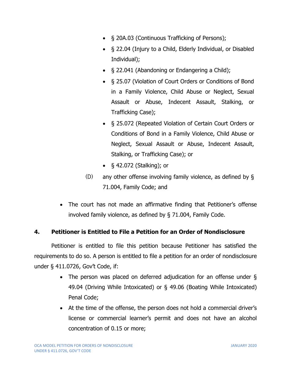 Petition for Order of Nondisclosure Under Section 411.0726 - Texas, Page 3