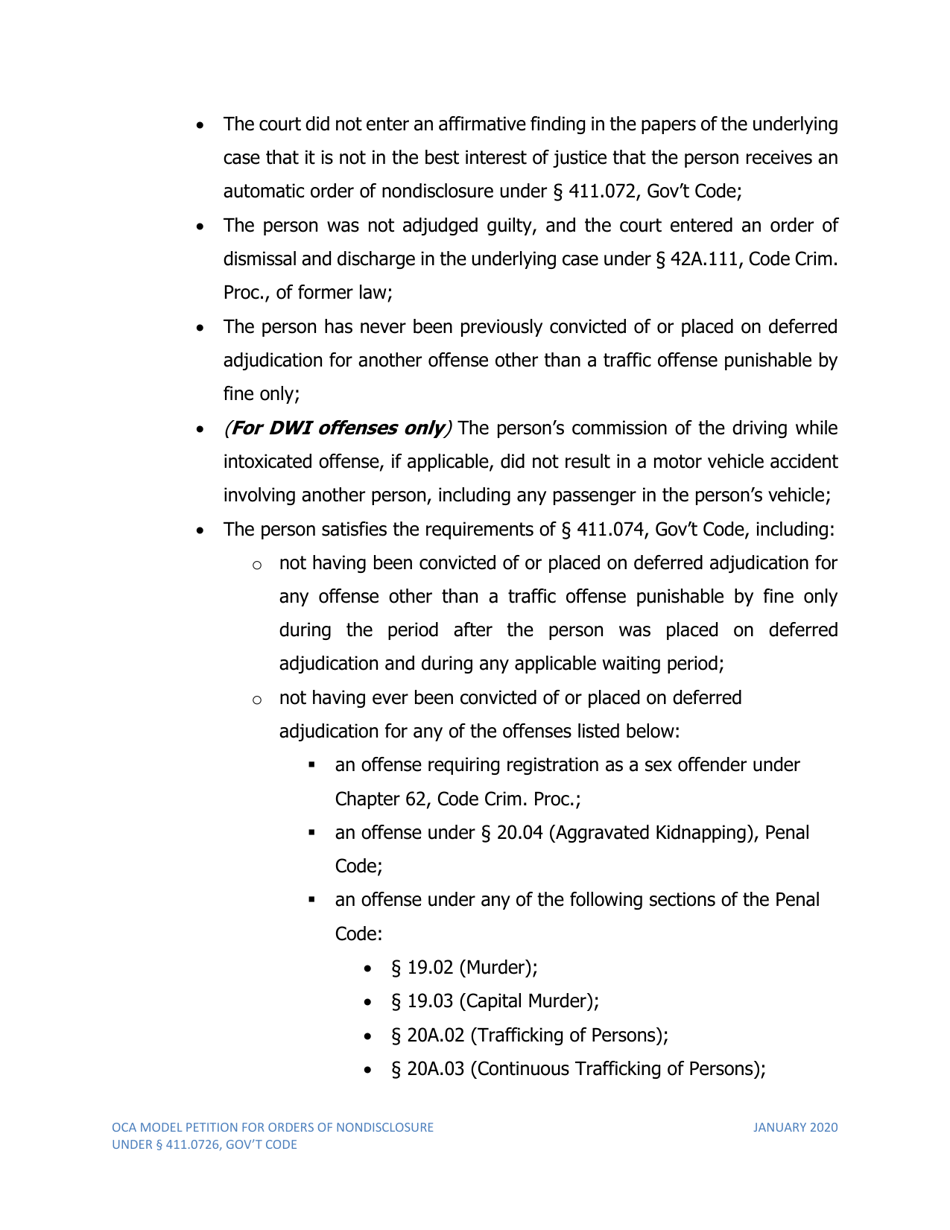 Petition for Order of Nondisclosure Under Section 411.0726 - Texas, Page 4