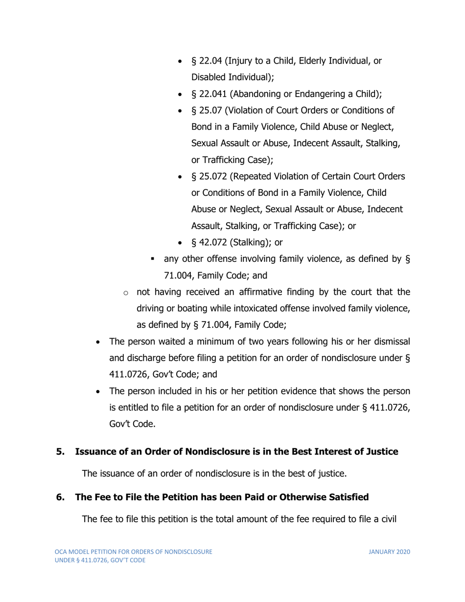 Petition for Order of Nondisclosure Under Section 411.0726 - Texas, Page 5