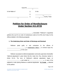 Petition for Order of Nondisclosure Under Section 411.0725 - Texas