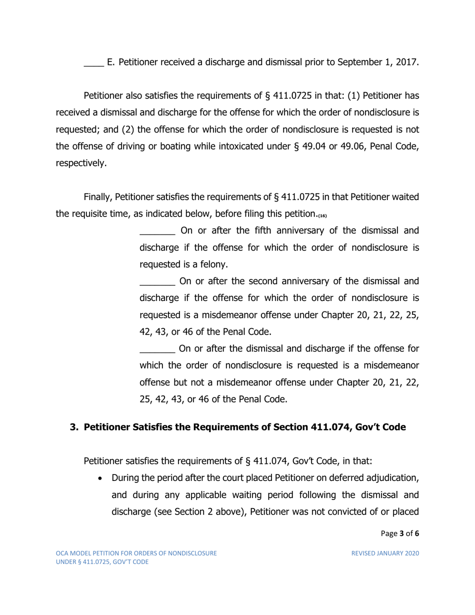 Texas Petition for Order of Nondisclosure Under Section 411.0725 - Fill ...