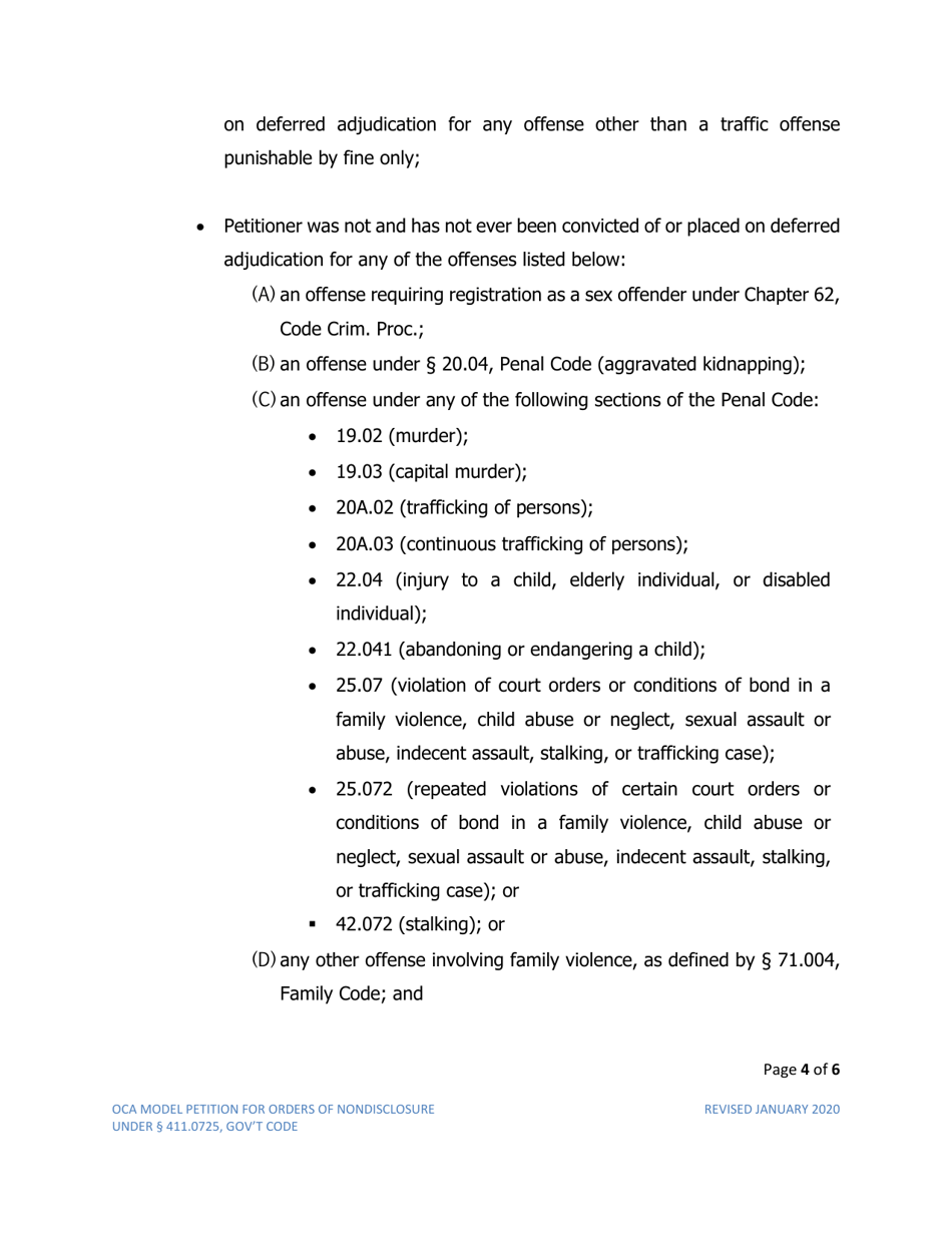 Petition for Order of Nondisclosure Under Section 411.0725 - Texas, Page 4