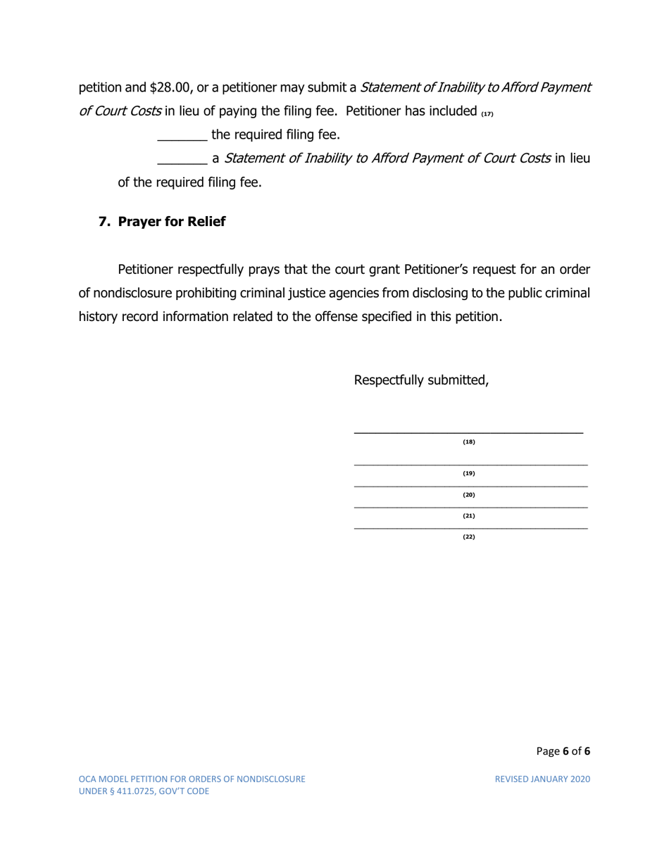 Petition for Order of Nondisclosure Under Section 411.0725 - Texas, Page 6