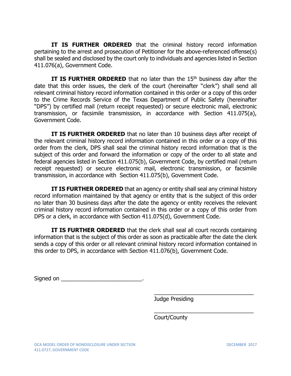 Order of Nondisclosure Under Section 411.0727 - Texas, Page 2