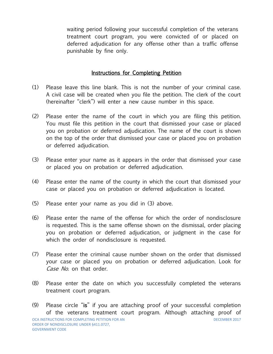 Instructions for Petition for Order of Nondisclosure Under Section 411.0727 - Texas, Page 3