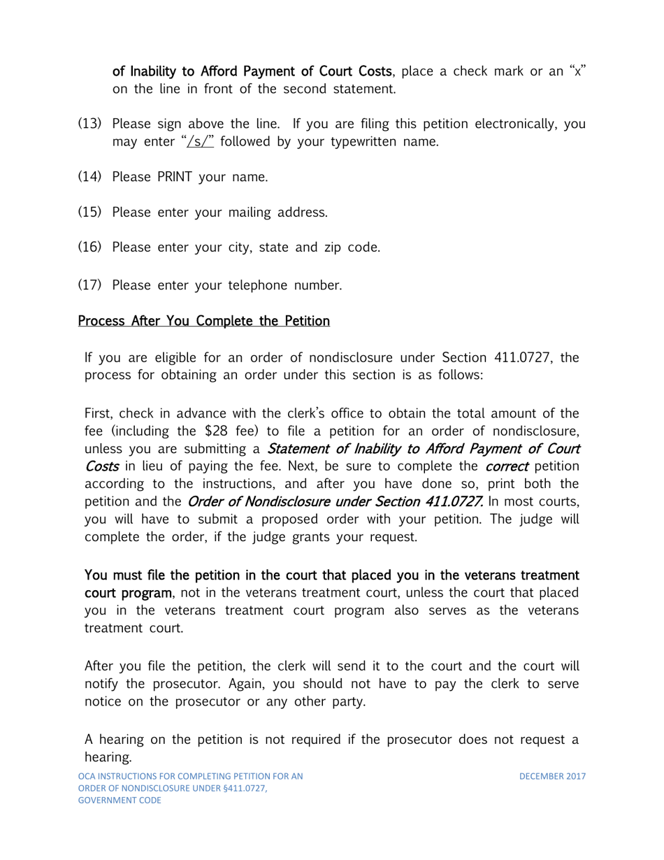 Instructions for Petition for Order of Nondisclosure Under Section 411.0727 - Texas, Page 5