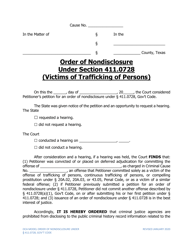 &quot;Order of Nondisclosure Under Section 411.0728 (Victims of Trafficking of Persons)&quot; - Texas