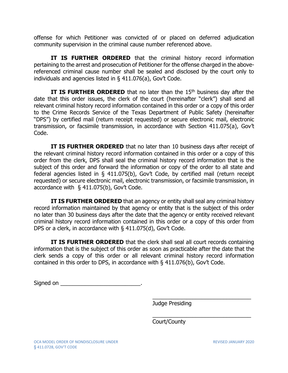 Order of Nondisclosure Under Section 411.0728 (Victims of Trafficking of Persons) - Texas, Page 2