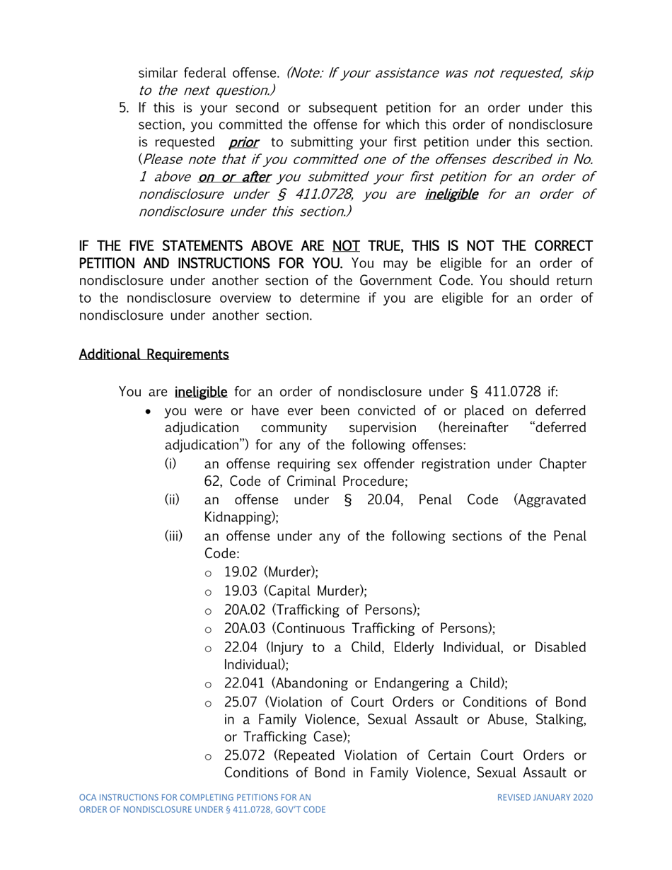 Instructions for Petition for Order of Nondisclosure Under Section 411.0728 - Texas, Page 2