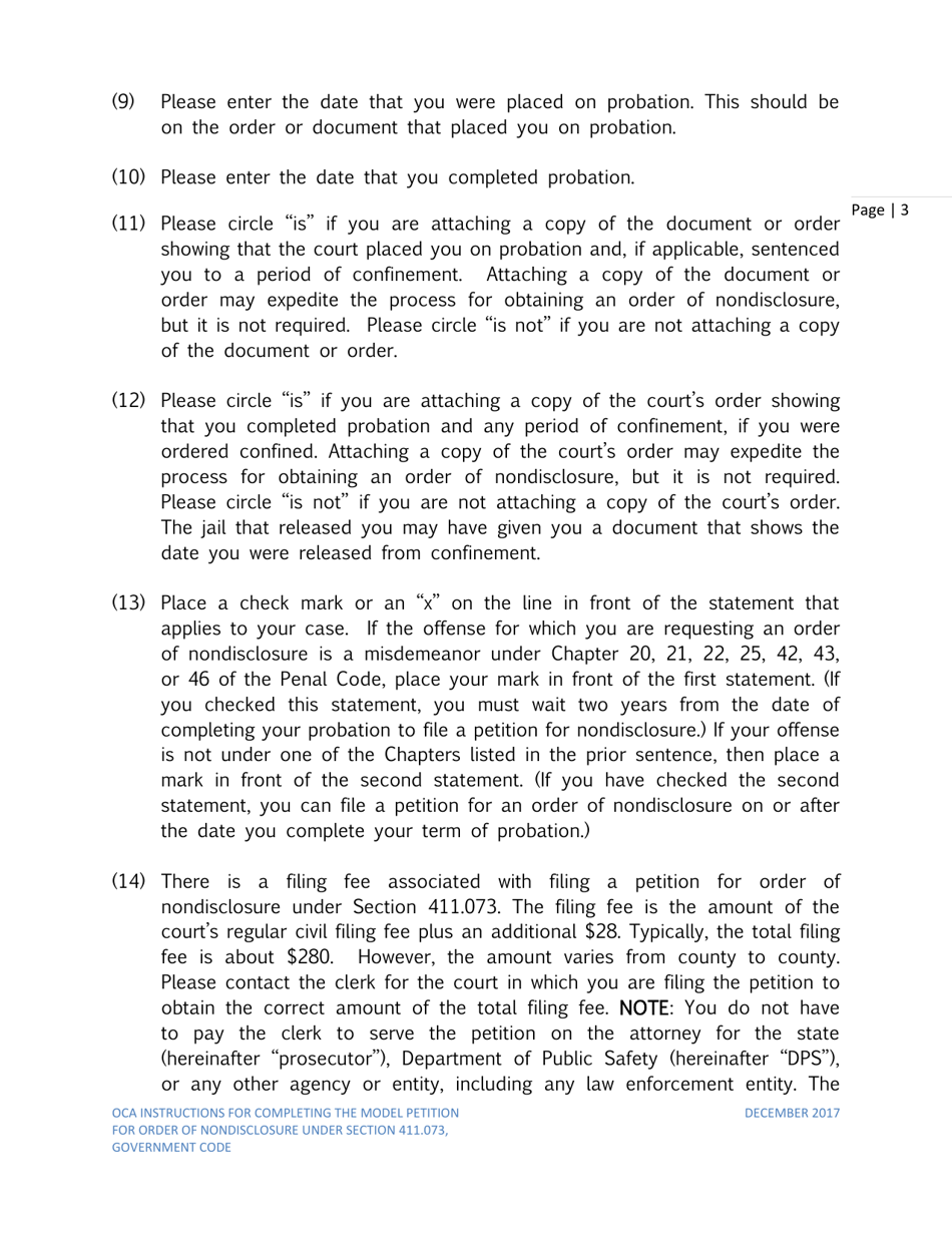 Instructions for Petition for Order of Nondisclosure Under Section 411.073 - Texas, Page 3