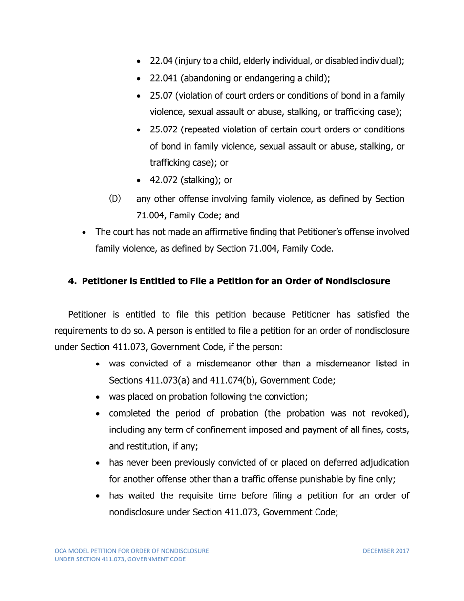 Petition for Order of Nondisclosure Under Section 411.073 - Texas, Page 4