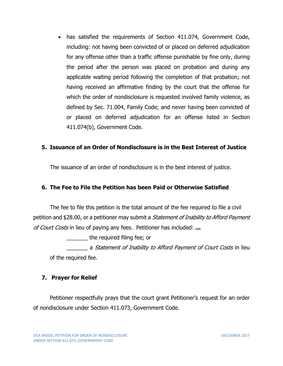 Petition for Order of Nondisclosure Under Section 411.073 - Texas, Page 5