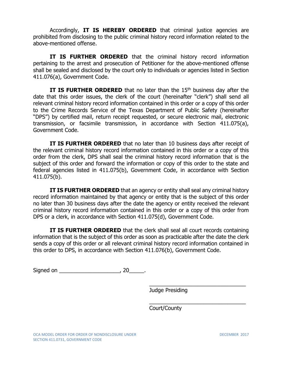 Order of Nondisclosure Under Section 411.0731 - Texas, Page 2