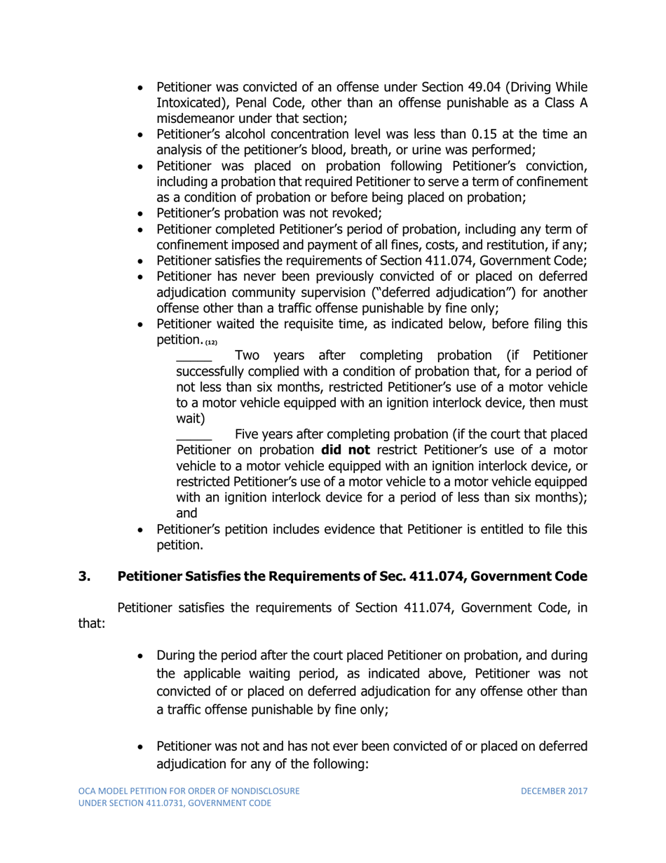 Petition for Order of Nondisclosure Under Section 411.0731 - Texas, Page 2