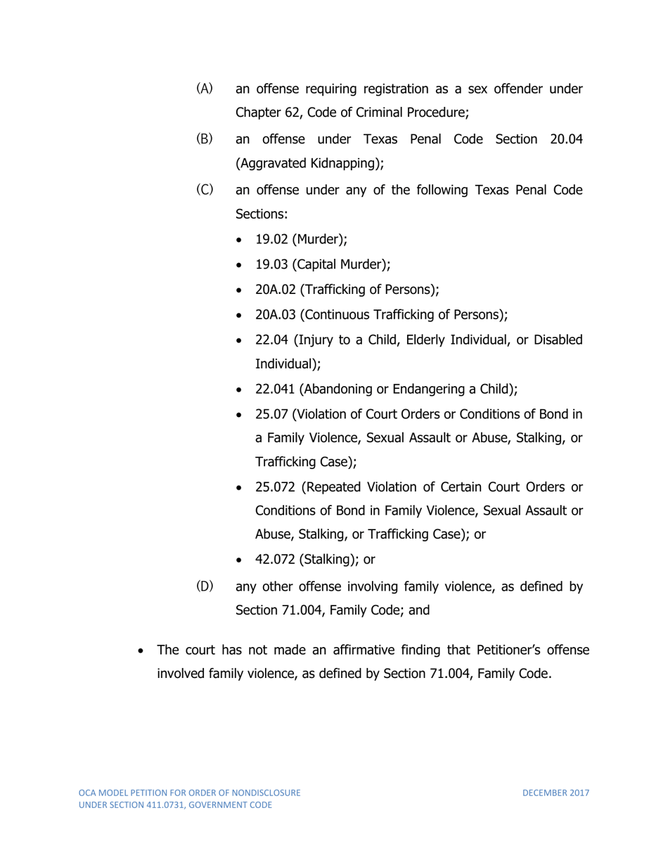 Texas Petition For Order Of Nondisclosure Under Section 411.0731 - Fill ...